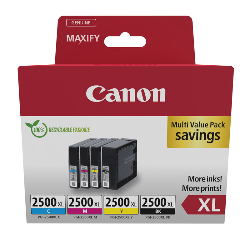 Canon PGI-2500XL BK/C/M/Y Original High Capacity Multipack Ink Cartridge