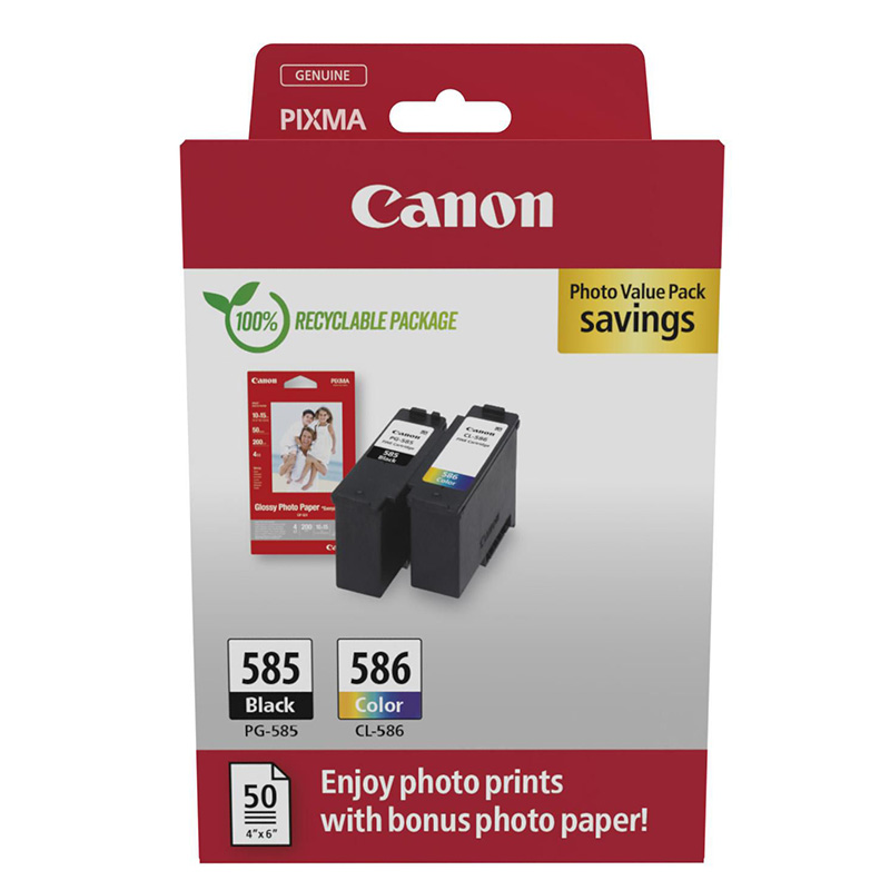 Canon PG-585/CL-586 Original Multipack Ink Cartridges & Photo Paper (6205C004)