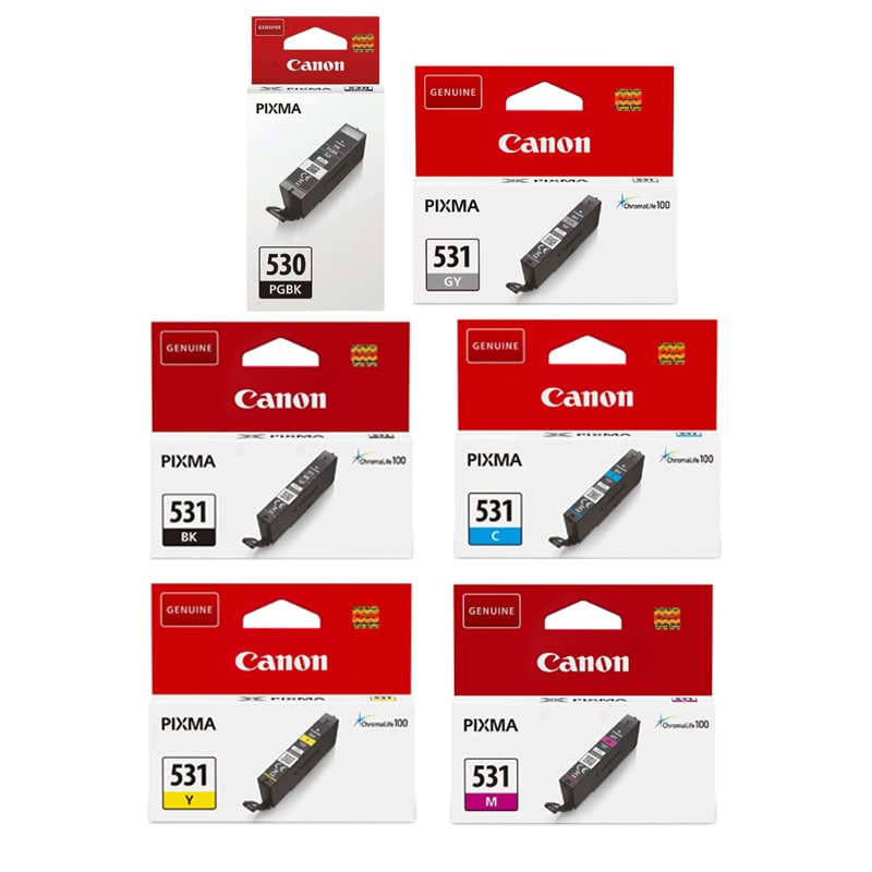 Canon PGI-530PGBK/CLI-531/GY Full Set Standard Capacity Original Inkjet Printer Cartridges