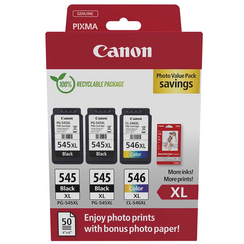 Canon PG-545XL x 2/CL-546XL Original Multipack Ink Cartridges & Photo Paper (8286B015)