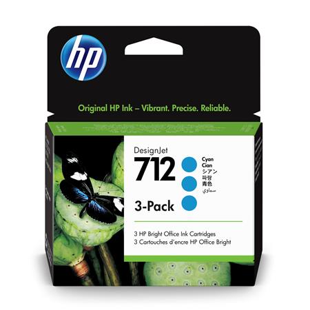 HP 712 (3ED77A) Cyan Original DesignJet Ink Cartridge (3 Pack)