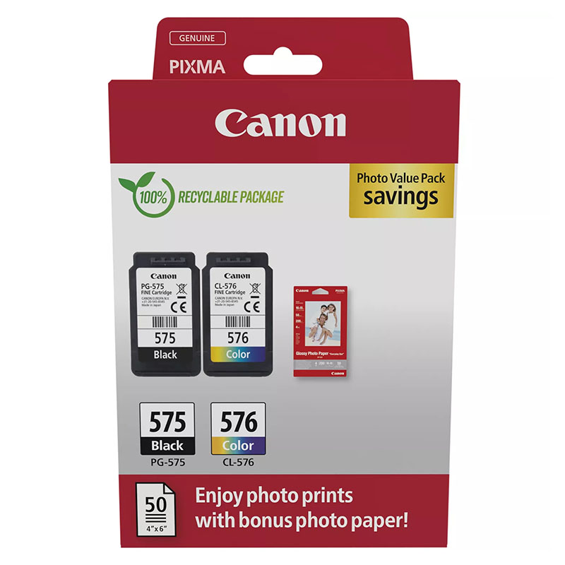 Canon PG-575/CL-576 Original Multipack Ink Cartridges & Photo Paper (5438C004)