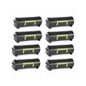 999inks Compatible Eight Pack Lexmark 502 (50F2000) Black Standard Capacity Laser Toner Cartridges