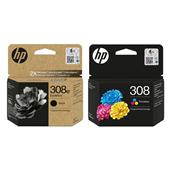 1 Full Set HP 308e Black and 1 Tri Colour Set HP 308 Original High Capacity Ink Cartridges