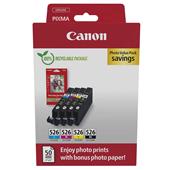 Canon CLI-526BKCMY Original Multipack Ink Cartridges & Photo Paper (4540B019)